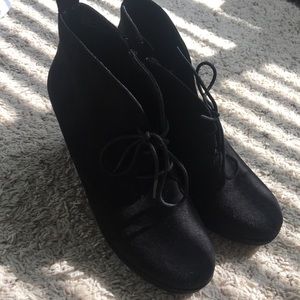 Black lace up wedge booties